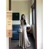 ICELOLLY巨好看 针织打底连衣裙女早秋小个子内搭长裙子 收腰长袖