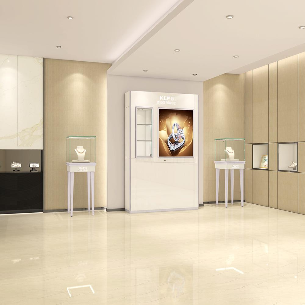 商场玻璃珠宝展示柜橱窗柜高柜三格带灯箱背柜组装柜台厂家供应