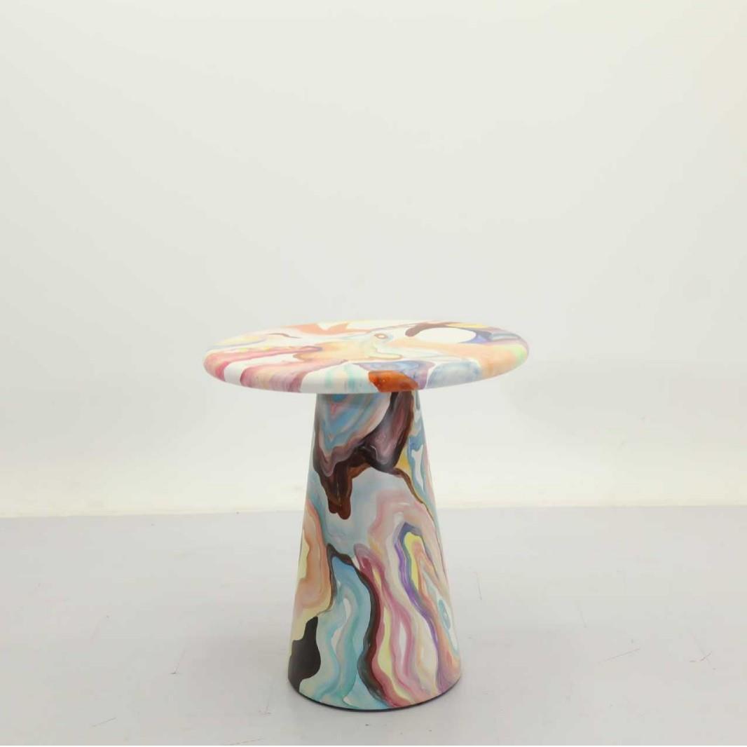 设计师创意茶几个性手绘油彩画轻奢餐桌荷兰艺术家熔炉油画边几