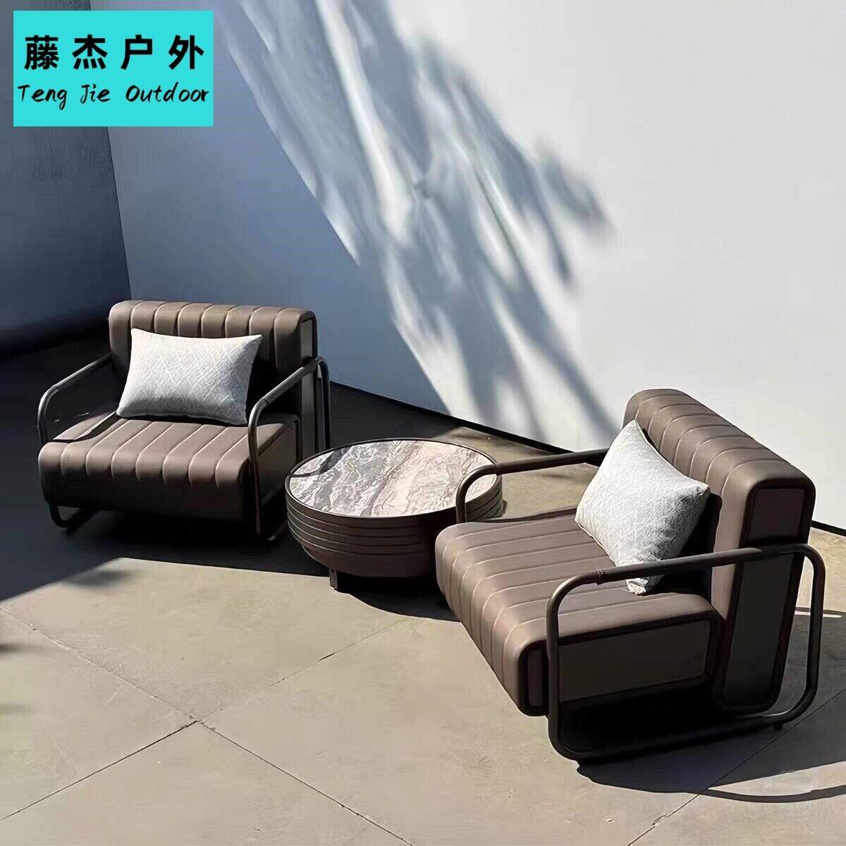 户外沙发组合铝合金不锈钢庭院阳台休闲皮沙发茶几套装防水防晒椅