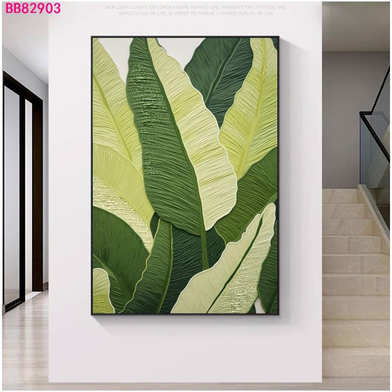纯手绘入户玄关装饰画绿色植物挂画玄关走廊沙发后落地大幅壁画