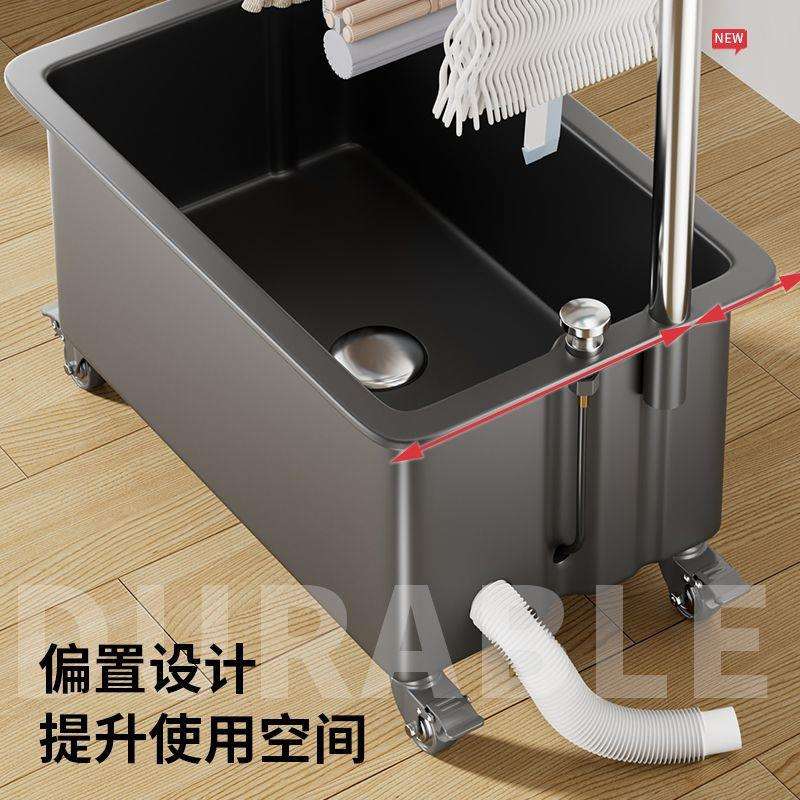 不锈钢移动拖把池家用洗水池落地式墩布池水槽阳台置物架挂架商用