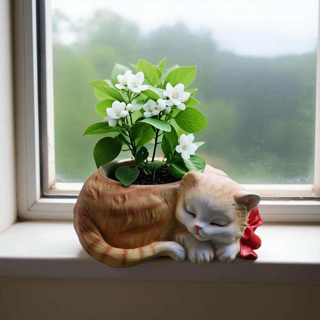树脂可爱的猫咪花盆多肉花卉阳台割草机/草坪机