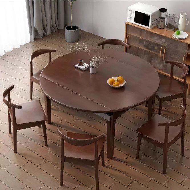 实木餐桌简约北欧伸缩现代折叠家用小户型方圆两用饭桌餐桌椅圆桌