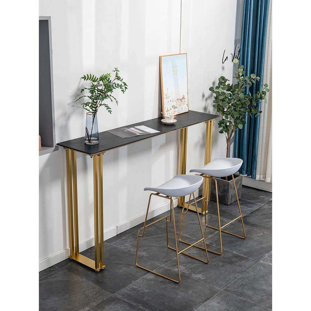 简约家用靠墙长条吧台桌咖啡厅奶茶店高脚桌椅组合书店岩板长条桌