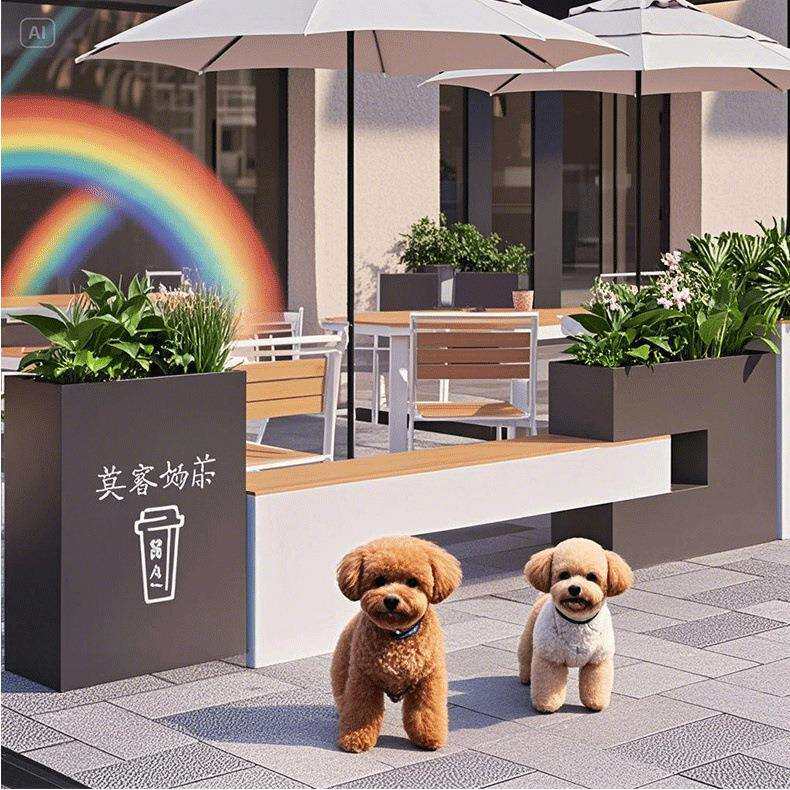 户外花箱长椅售楼部奶茶店咖啡厅等候椅绿植箱步行街防腐木休息椅