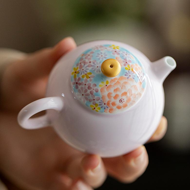 弥言纯手绘繁花茶壶高颜值描金泡茶壶茶杯单壶带过滤女士专用茶壶
