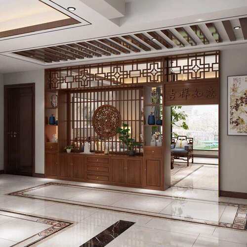 新中式玄关柜置物架实木屏风隔断客厅餐厅入户正对大门遮挡博古架