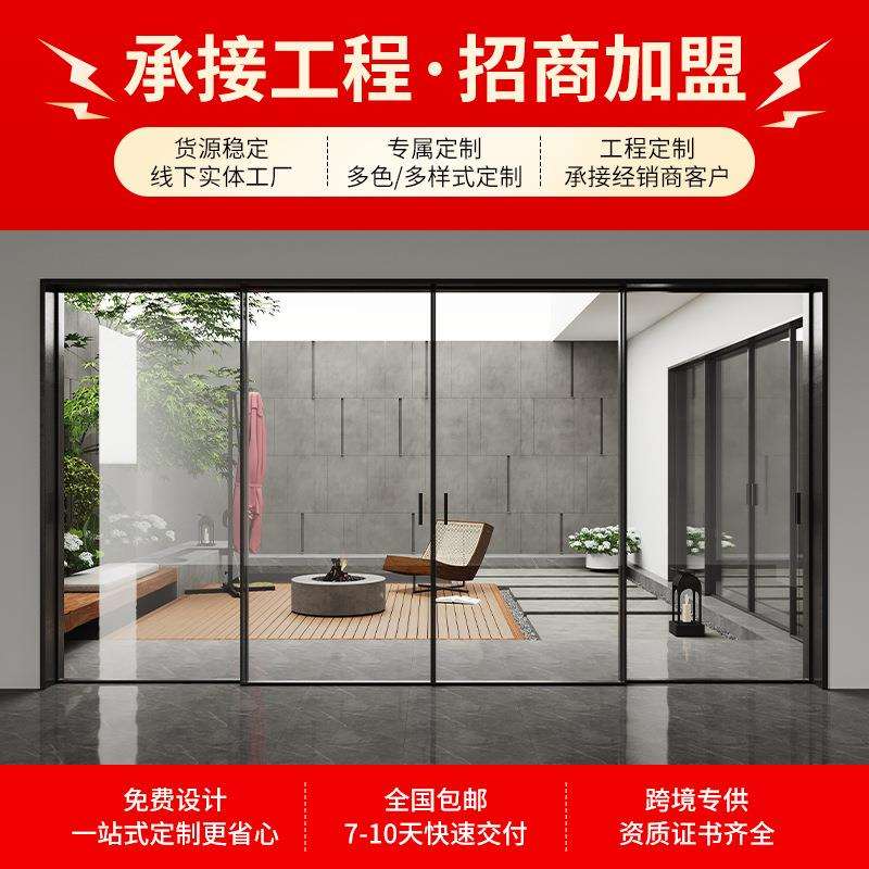 铝合金极窄厨房推拉门客厅阳台三联动吊轨门卫生间玻璃门隔断移门