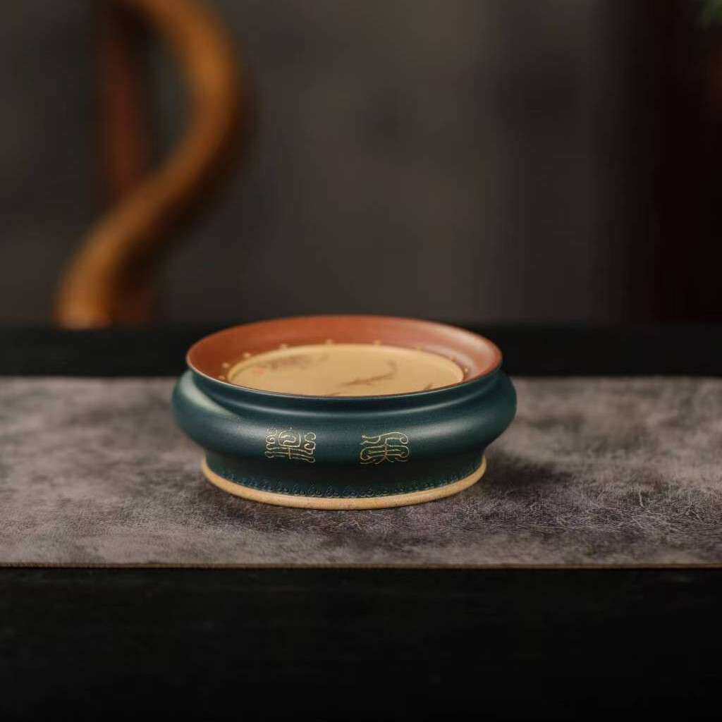 宜兴紫砂盖置壶承茶具杯垫手工刻绘茶道周边