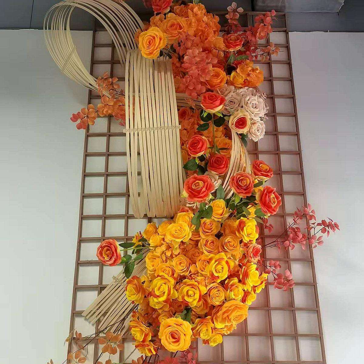 跨境仿真玫瑰花朵情人节浪漫红色玫瑰壁挂装饰商场店面墙壁瀑布花