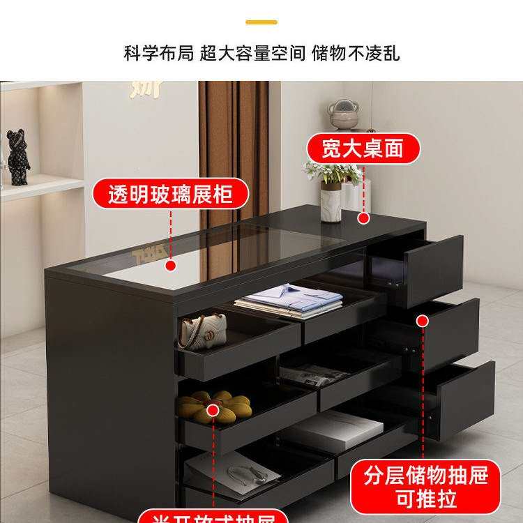 中岛柜服装店流水台饰品店摆件桌展示台女装店收银台中岛台带玻璃