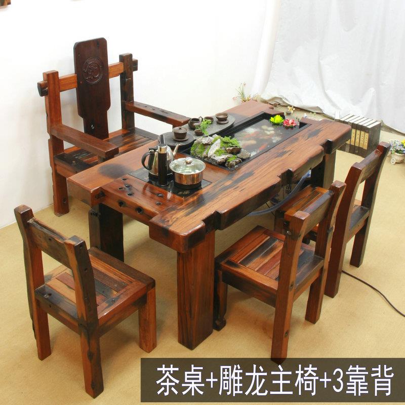 实木流水茶台老船木休闲茶桌椅组合客厅功夫泡茶养鱼循环流水禅意