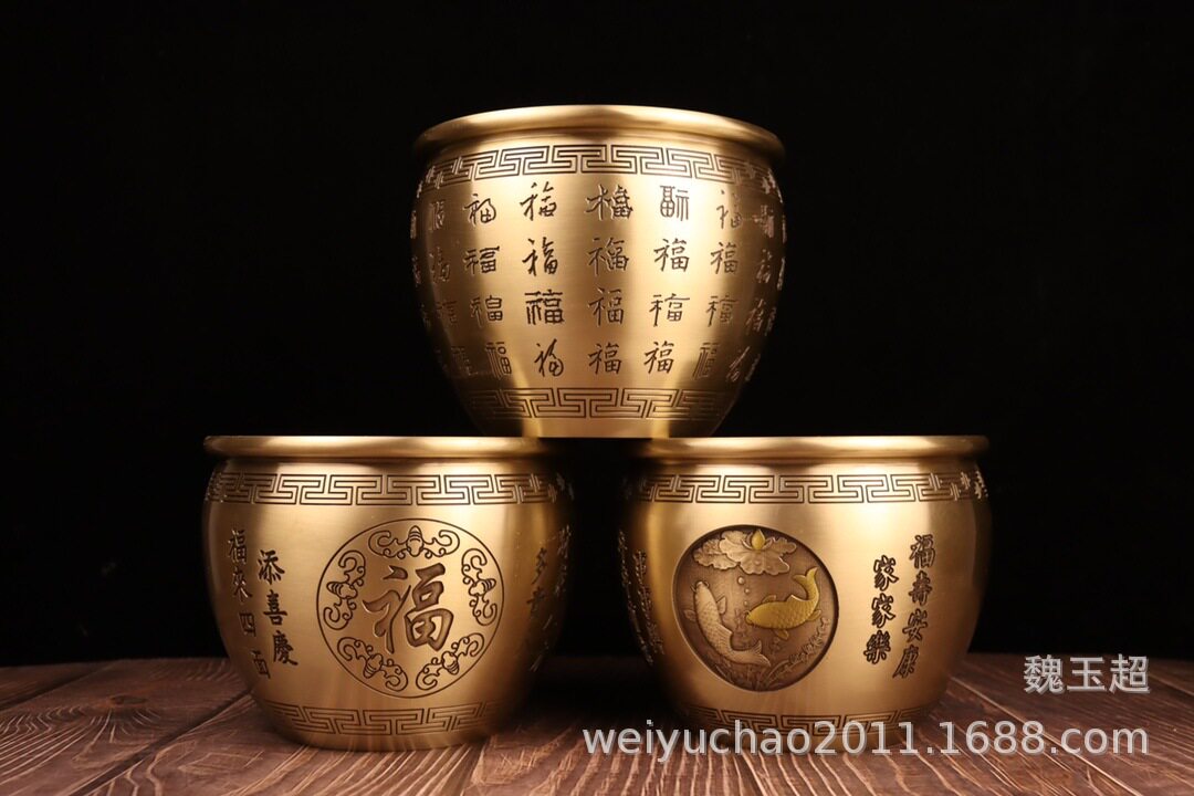 铜缸摆件铜百福缸摆件铜水缸摆件年年有余缸铜聚宝盆缸摆件