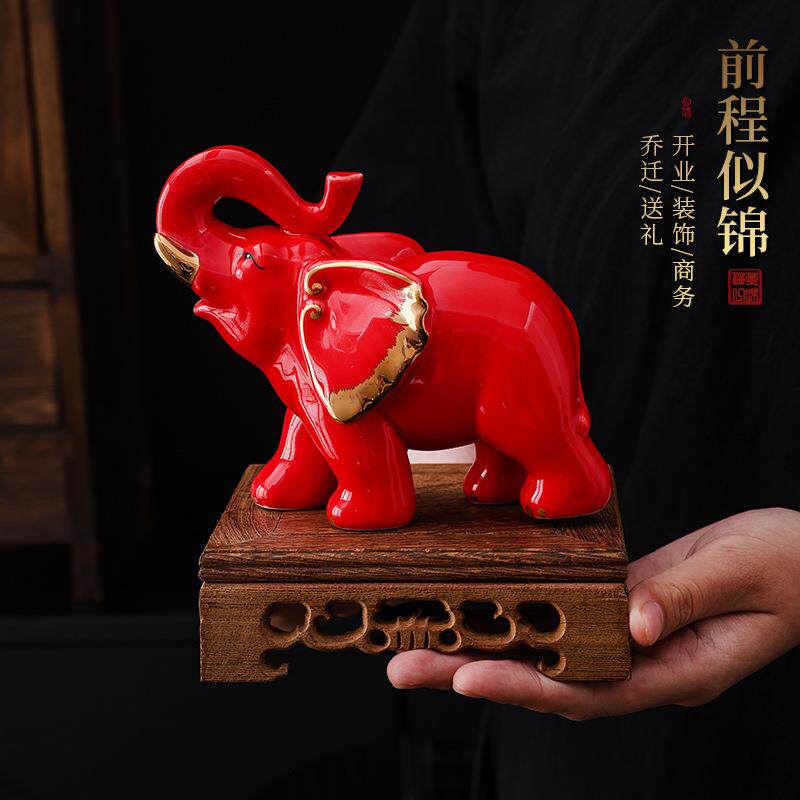 陶瓷大象精品摆件茶宠一对家用手工客厅办公室茶台茶桌茶盘装饰品