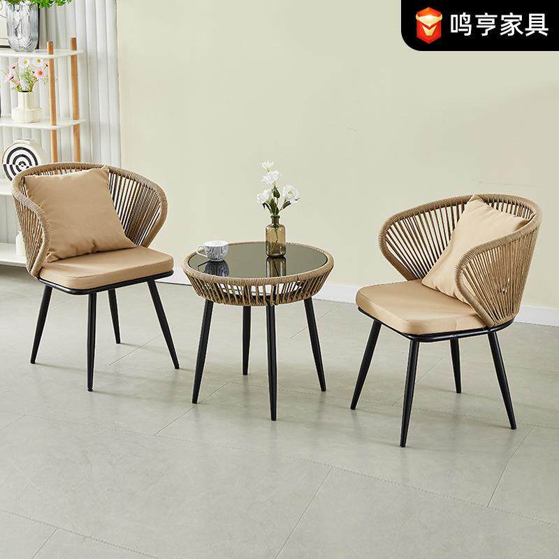 餐厅露台阳台室外椅子小花园咖啡厅组合桌椅庭院休闲靠背藤编椅