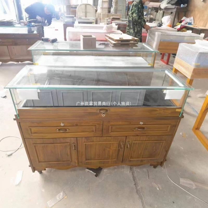 复古实木珠宝展示柜饰品首饰柜台玻璃透明展柜蜜蜡翡翠陈列柜柜子