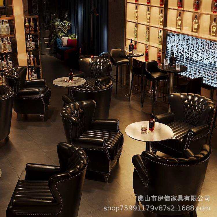 复古酒吧清吧爵士美式复古西餐厅音乐餐吧卡座咖啡厅单人沙发组合