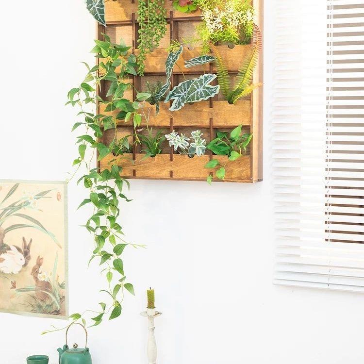 立体日式藤条植物电视墙面洞洞板装饰挂件置物架餐厅电表箱遮挡画