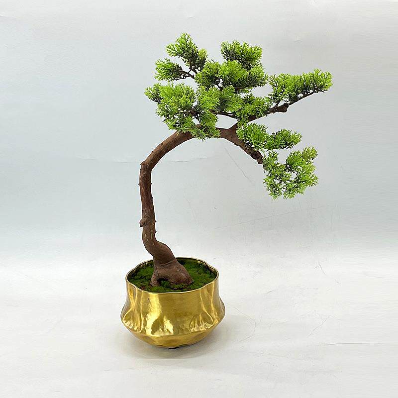 新中式仿真绿植迎客松树禅意盆景酒店样板间售楼处花几端景台摆件
