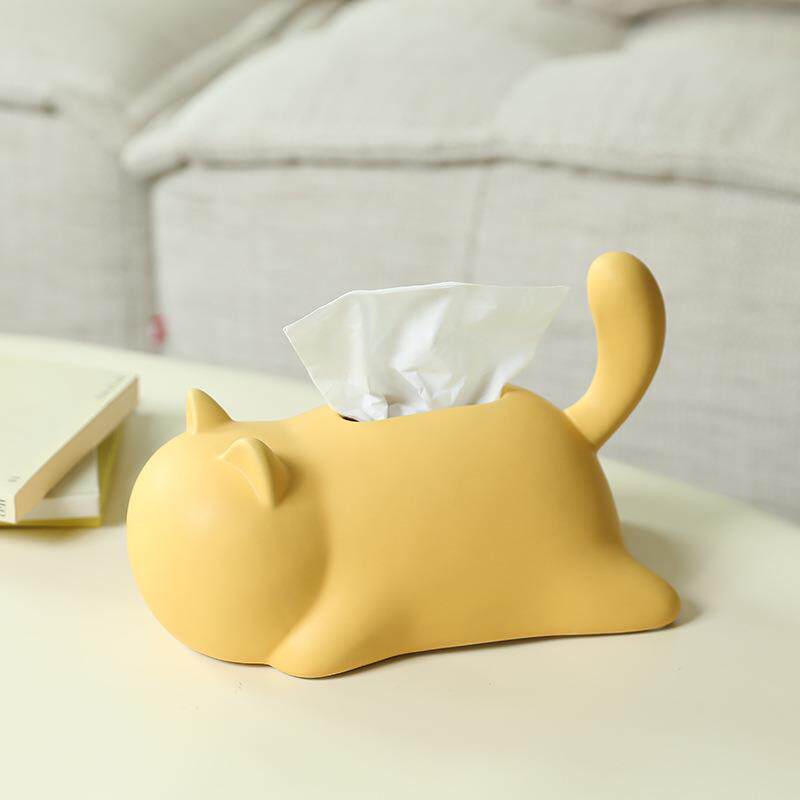 创意猫咪陶瓷纸巾盒摆件家用纸抽盒客厅茶几桌面抽纸盒装饰品