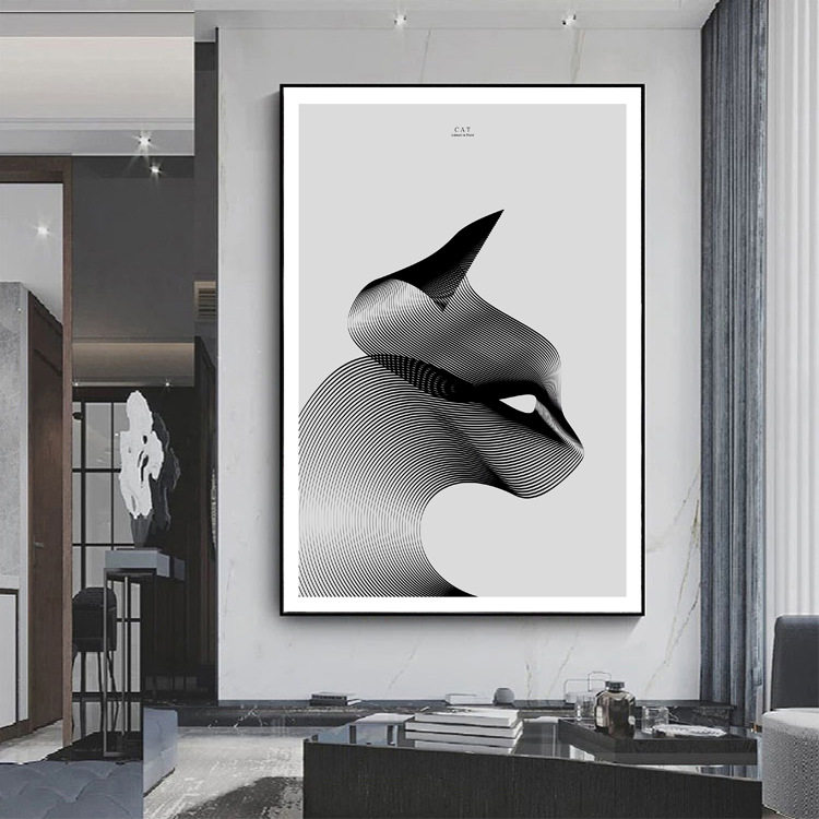 极简玄关餐厅抽象画软装样板房壁画现代客厅挂画北欧黑白灰装饰画
