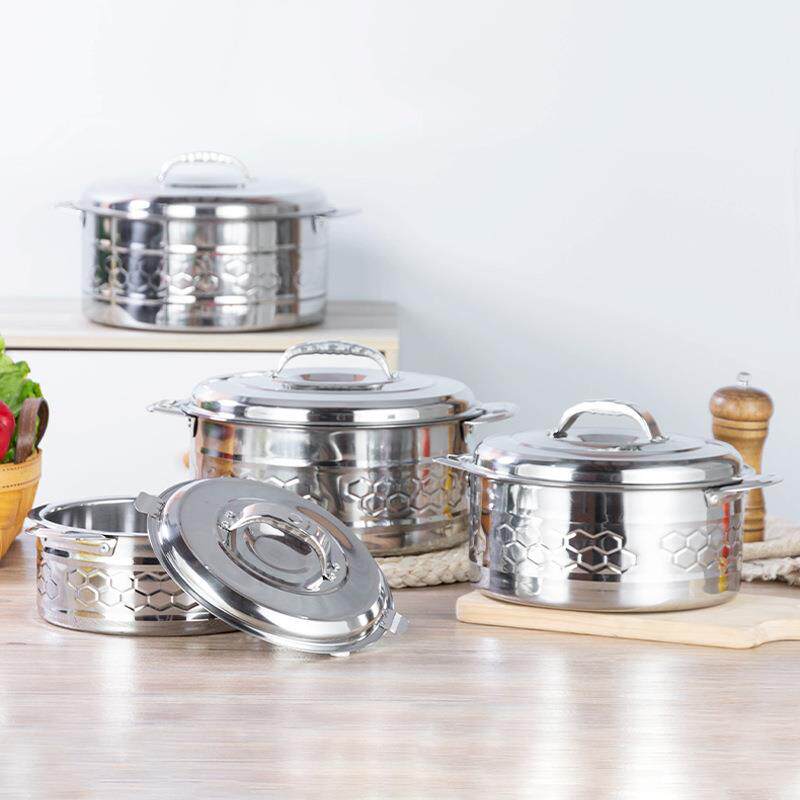 非洲出口全钢兰花不锈钢料理锅三四五七件套装厨房双层保温保鲜锅