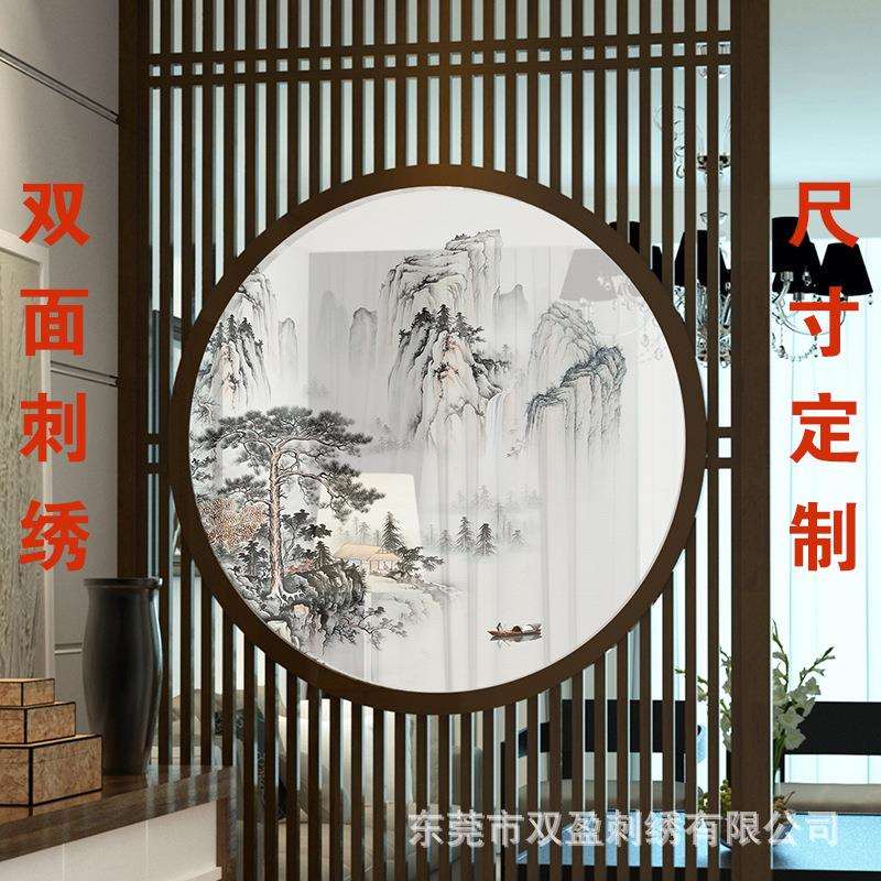 跨境网红双面刺绣半透明纱布画屏风帘头入户玄关商场展厅挂画道具