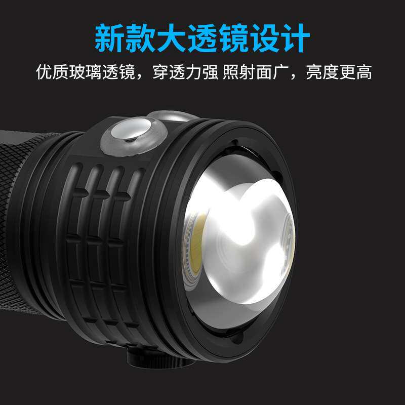 新款透镜专业摄影补光灯QX3潜水手电筒红蓝光大功率水下80米IP