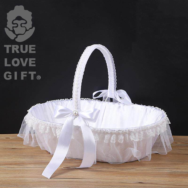 西式婚礼婚庆用品蛋形纸绳蕾丝花边缎带装饰白色花篮出口中东法国
