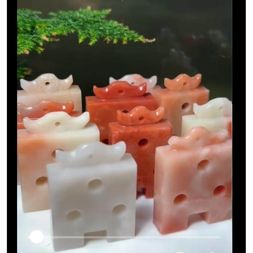 寿山石老挝红花冻连珠印 印章扁章书画闲章石料一组10方金石篆刻