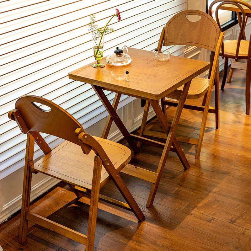 实木便携折叠桌椅商用家用简易咖啡厅阳台客厅餐饮甜品店户外休闲