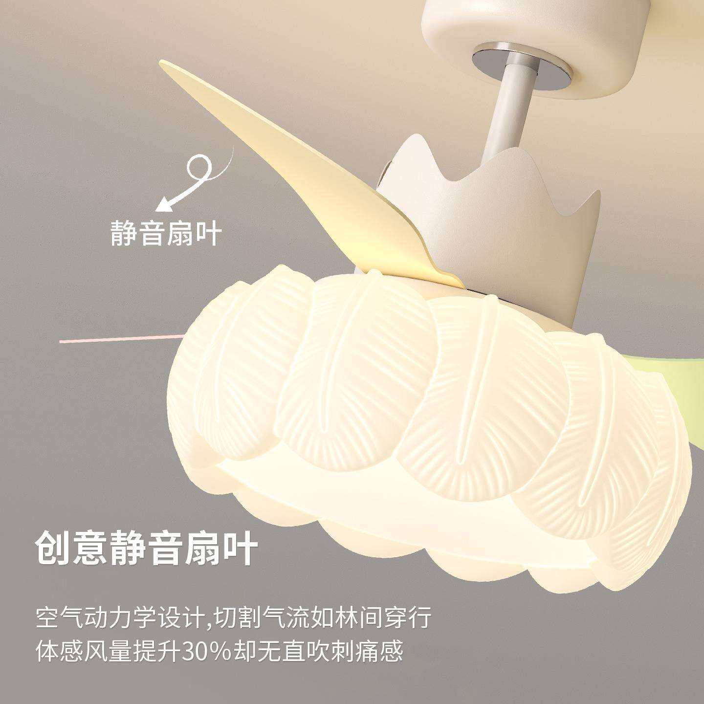 跨境羽毛吸顶风扇灯卧室书房儿童房彩色风扇灯具五叶全光谱吊扇灯
