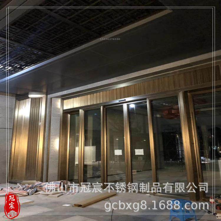 不锈钢自动玻璃门 小区不锈钢入户门 不锈钢地弹门带花格