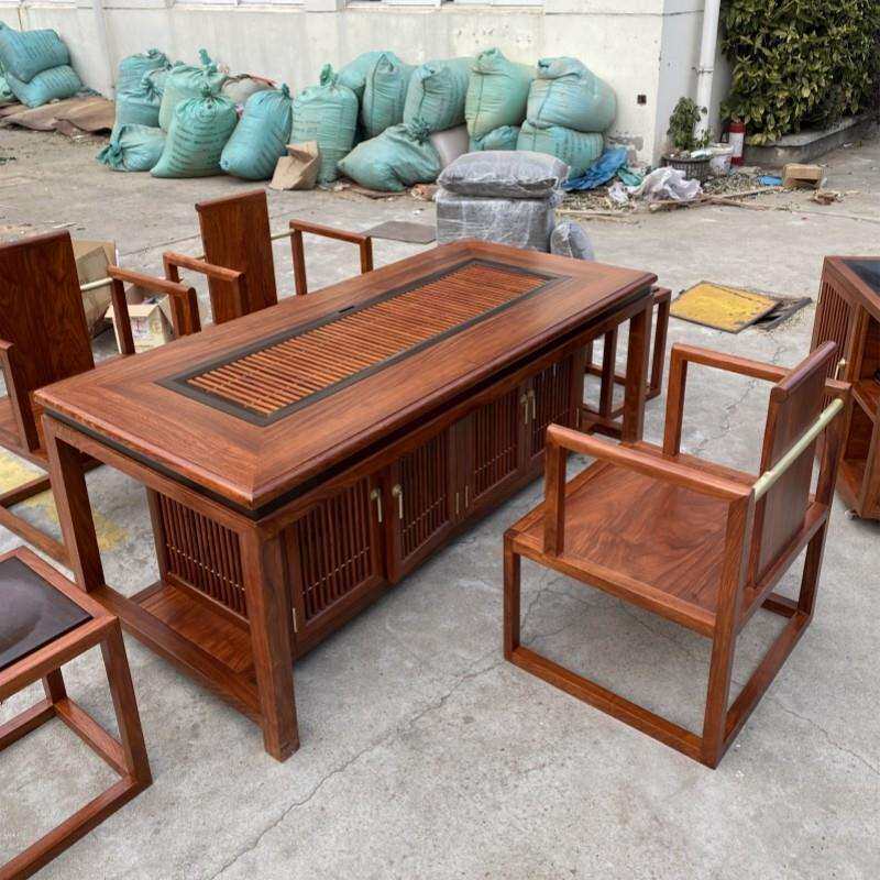 0J大果紫檀阅茶桌新中式茶台缅花茶室茶椅实木苏梨家具京瓷刺猬紫