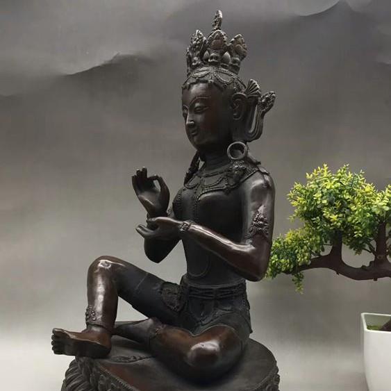 仿古摆件杂项铜器古董纯铜摆饰大坐佛做旧紫铜古玩家居装饰品