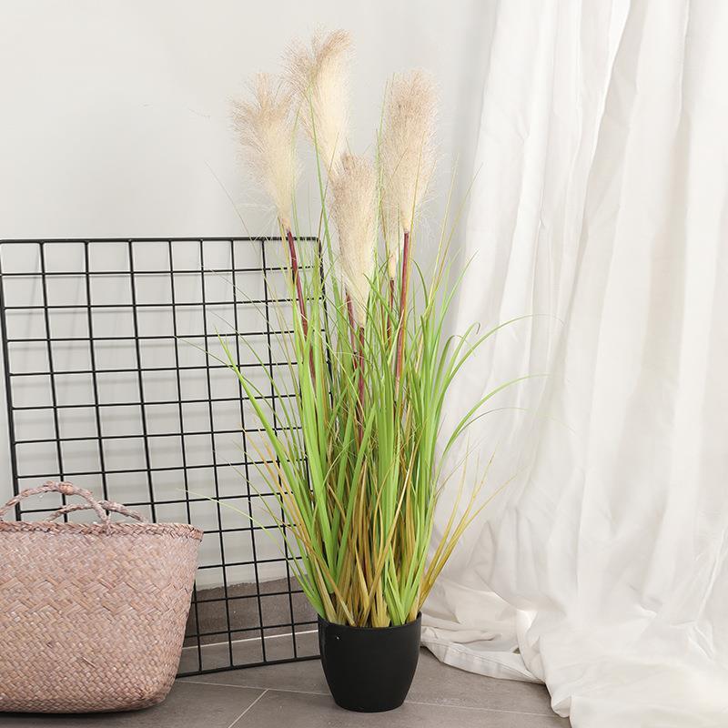 现货商场橱窗道具装饰仿真假花 北欧家居仿真90cm5头芦苇盆景