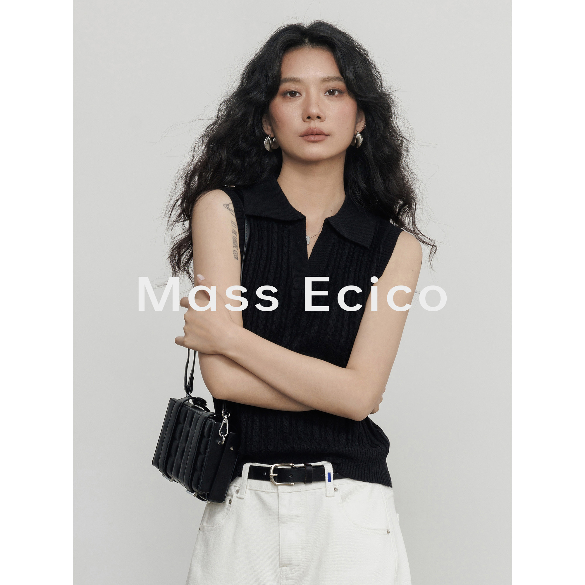 Mass Ecico无袖松弛感马甲背心女夏季高级感显瘦V领套头针织上衣