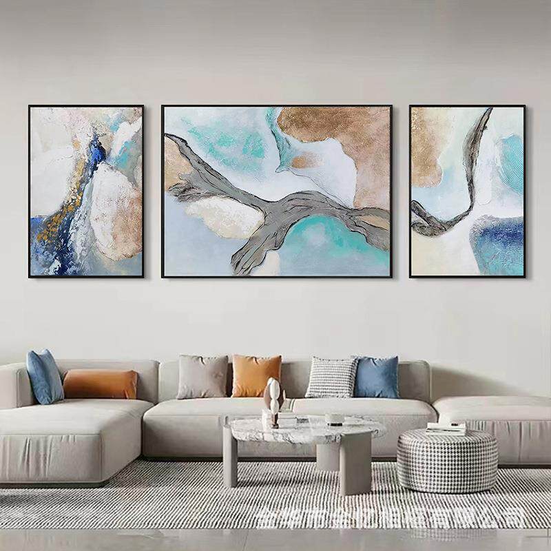 北欧抽象风格客厅装饰画纯手绘立体肌理三联挂画现代简约高档油画