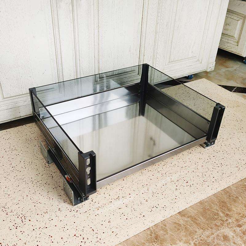 厨房橱柜窄柜迷你不锈钢拉篮黑晶抽屉式工具调味篮调料收纳置物架