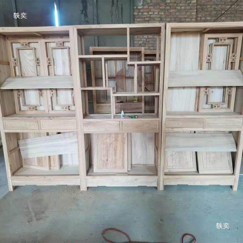 中式实木仿古书橱书架储物柜北方老榆木家具白茬白胚白坯书柜组合