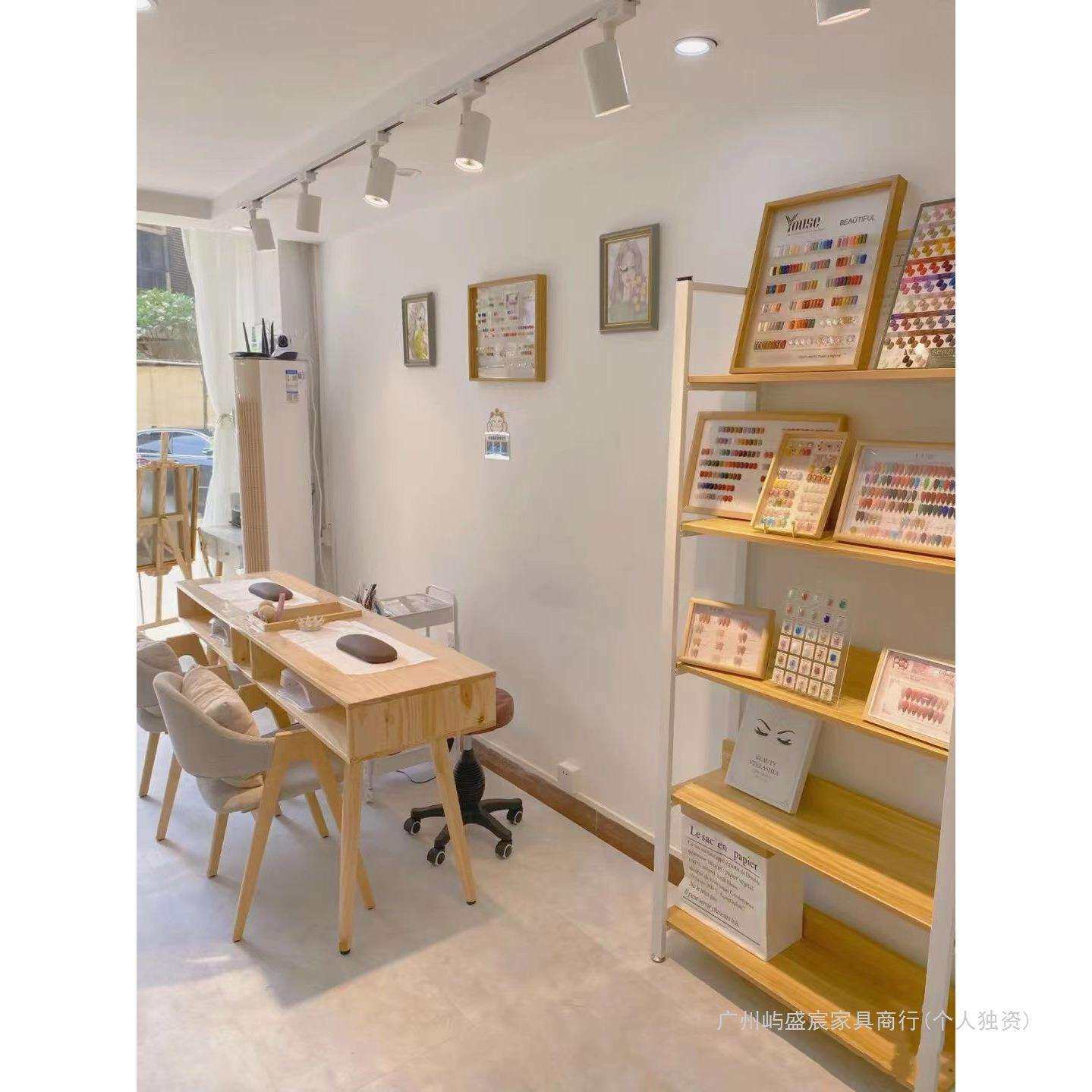 网红美甲桌日式木质美甲桌子小型一人双人带抽屉美甲店桌子美甲台