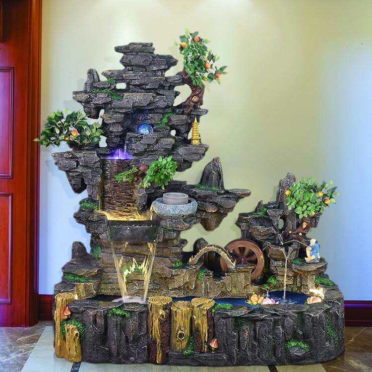 泉方圆现货大型假山流水摆件树脂喷泉水车落地摆饰室内鱼池缸景观