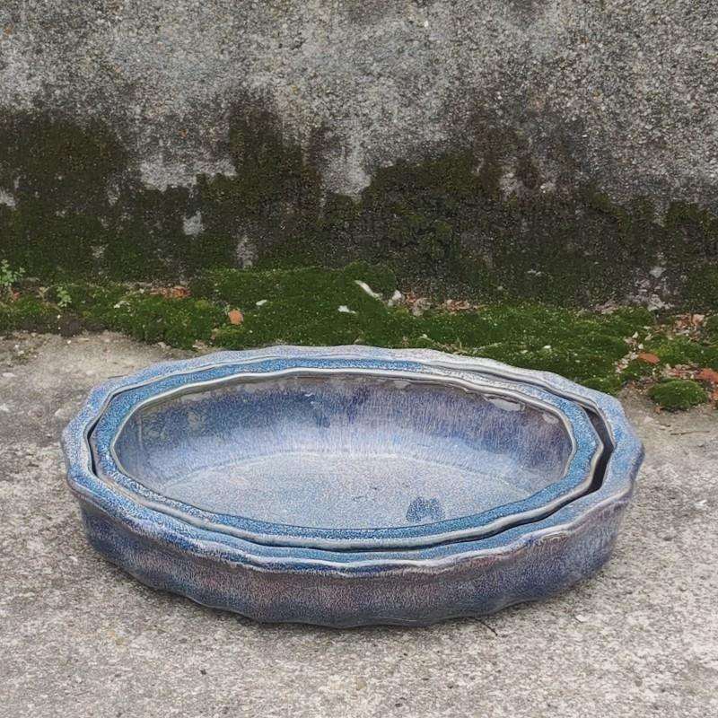 吸水石底座盆假山盘景水培植物禅意简约中式造景花盆3件套椭圆盆