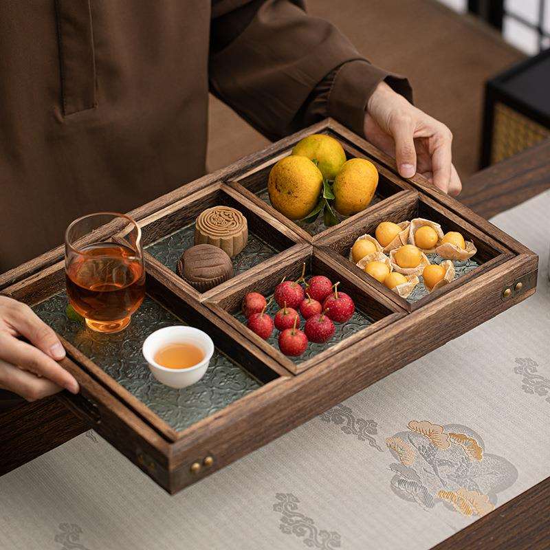 五宫格玻璃托盘家用客厅收纳点心盘干果茶点盘多功能茶盘干泡盘