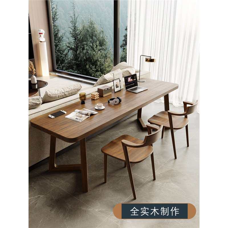 实木双人书桌现代简约沙发后长条桌家用客厅写字台简约办公电脑桌