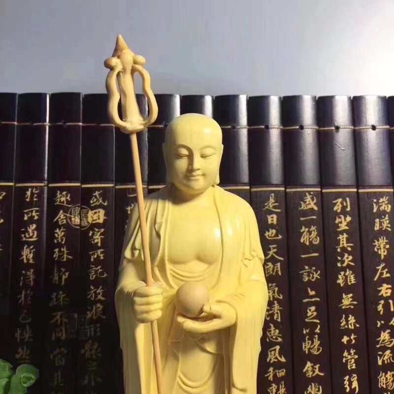 黄杨木雕立莲花地藏王家居木雕摆件雕刻木质工艺品摆件