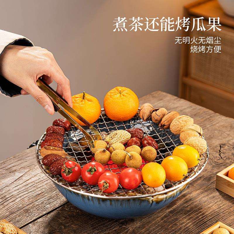 围炉煮茶粗陶罐罐茶茶壶莲心蓝色电陶炉煮茶套装室内配件