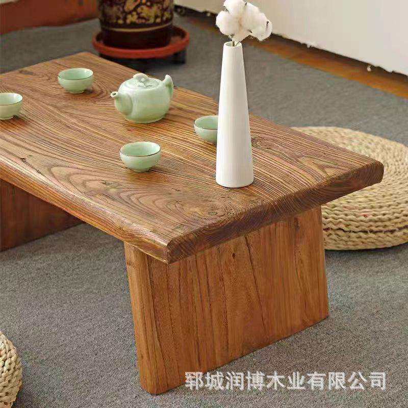 老榆木茶台炕桌榻榻米茶几新中式实木仿古干泡茶台飘窗桌矮桌茶桌