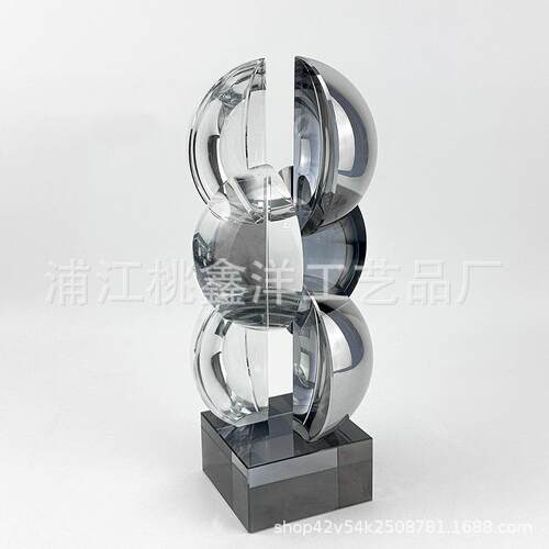 轻奢几何立体半圆水晶摆件家居客厅玄关酒柜酒店民宿轻奢软装饰品